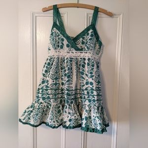 Hazel Teal Floral Babydoll Tank Top Stretch Lace